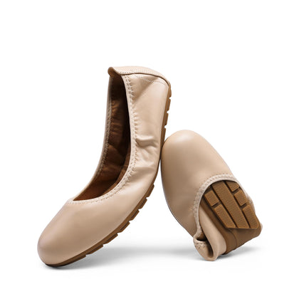 Women Ballet Dressy Foldable Flats,Nude,9