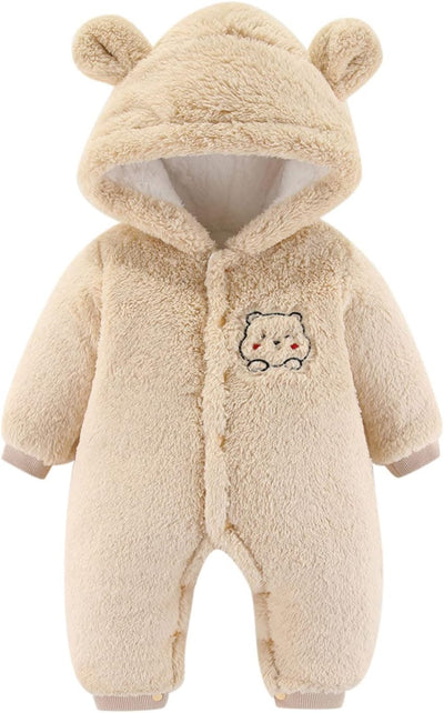 Newborn Baby Boy Girl Winter Snowsuit Cute Bear Ears Fluffy Fleece Jumpsuit Warm Hooded Romper One-Piece Outfit