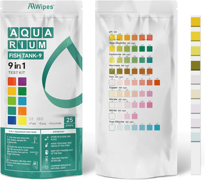 Fish Tank Marine Water Test Strips 9-in-1 |25 Strips | Freshwater, Saltwater & Reef Tanks Quick & Accurate Test pH