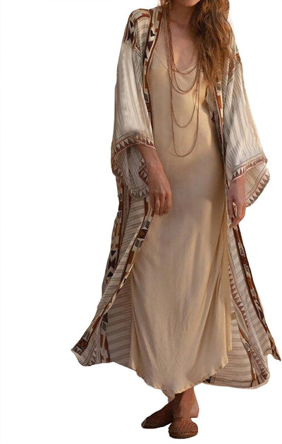 Women's Kimono Swimsuit Cover Up Drawstring Boho Cardigan