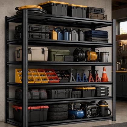 Garage Shelving, Storage Shelves Heavy Duty, 6-Tier Adjustable Black Shelving, 3000Lbs Utility Shelf for
