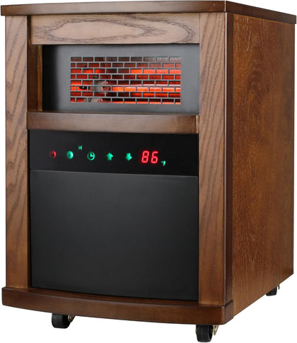 Indoor Portable Space Heater with Remote, Infrared- QEH1408 | Cabinet Infrared Quartz Element Heater, 4 Quartz Bulb