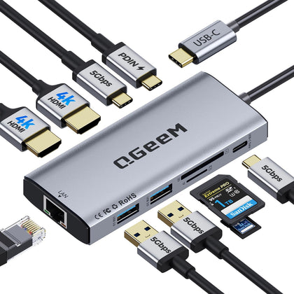 USB C Docking Station Dual Monitor,10 in 1 USB C Hub Dual 4K@60Hz,Type-C Multiport Adapter with 100W PD,5Gbps Data