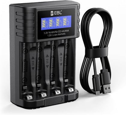 Universal Battery Charger, 1.5V & 1.2V AA AAA Battery Charger with Type-C Fast Charging, Independent Slot for 1.5V