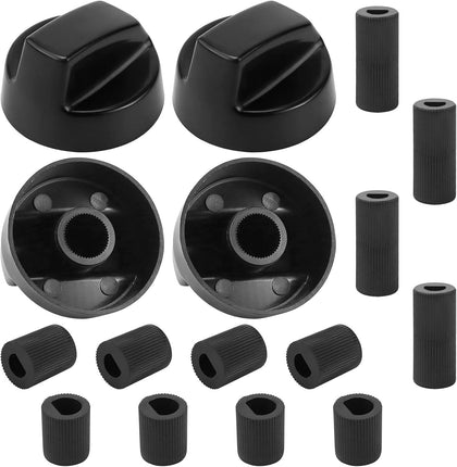 Universal Oven Knobs 4 Black Stove Knobs,12 Adapters, 4 Long, 8 Short | Compatible with Most Gas & Electric Ranges &