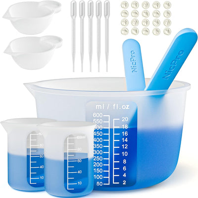 Large Silicone Resin Measuring Cups Tool Kit - Nicpro Reusable 600ml & 100ml Measure Cup, Silicone Stir Sticks