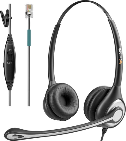 Phone Headsets for Office Phones, Corded Telephone Headset with Noise Canceling Mic, RJ9 Headset Compatible with