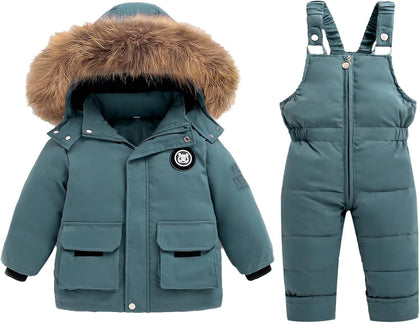 Toddler Snow Suits Boys Girls Hooded Down Jacket & Ski Bib Pants Set Baby Snowsuit Coat Infant Winter Jumpsuit 18M-4T
