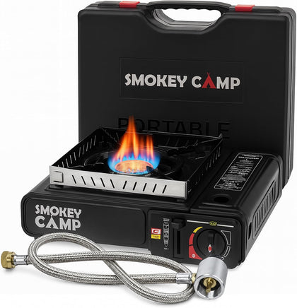 Portable Camping Stove, 3000W Dual Fuel Butane & Propane Gas Stove, Automatic Ignition, Adjustable Flame Control