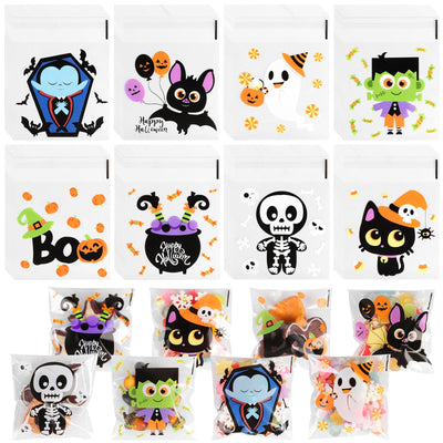 240pcs Halloween Treat Bags Clear Self-adhesive Candy Bags Cellophane Plastic Cookie Bags for Party Favors Halloween