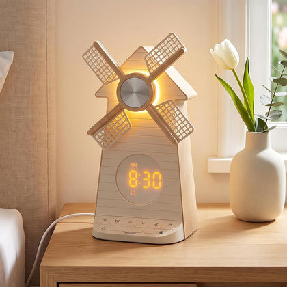 Sunrise Alarm Clock with Rotating Windmill, White Noise Machine for Sleeping with 20 Soothing Sounds, Sound Machine