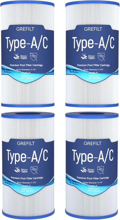 4-Pack Type A or C Pool Filter Cartridges, Compatible with Intex 29000E/59900E, Suitable for Easy Set, Summer
