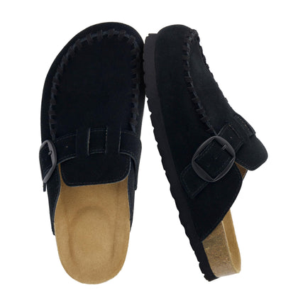 Canoe Genuine Suede Clogs for Women Footwear with Moc Toe Design – Casual Slip On Womens Shoes, BLACK 11W