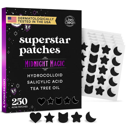 250CT Black Star Pimple Patches for Face - Hello Kitty Pimple Patches Black w/Salicylic Acid & Tea Tree Oil - HSA/FSA