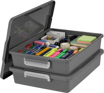 6 Qt. Plastic Craft Storage Container Bins with Lids, 2 Pack, Small Art & Office Supply Organizer Tote, Sensory Bins