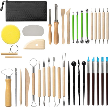 38 Pcs Pottery Tools & Air Dry Clay Tools Kit – Modeling Tools Set for Carving, Shaping, Molding & Crafting – Ideal