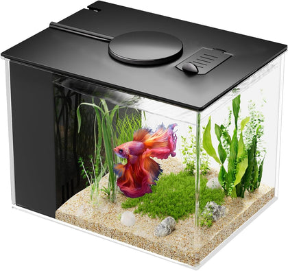 Betta Fish Tank 1 Gal (3.7L), Acrylic Nano Aquarium Kit Black