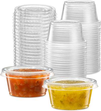 2 oz - Clear Diposable Plastic Portion Cups With Lids, Small Mini 100 Sets