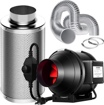 4" Inline Fan, Carbon Filter & 8ft Duct, Circulate air, Reduce Odor | R Series Ventilation System, Air Cooling and