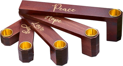 Christmas Advent Nativity Candle Holder, Walnut Christmas Advent Candlestick Holder with Religious Phrases, Wooden