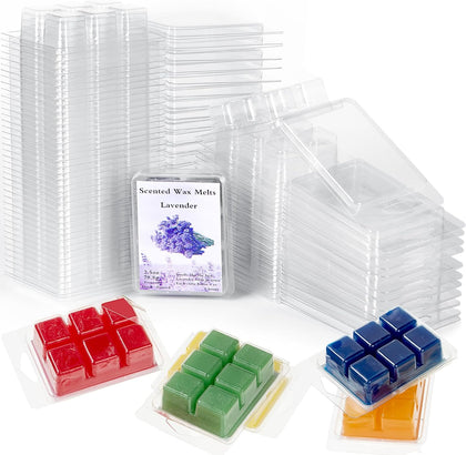 200 Pieces Wax Melt Molds 6 Cavity Plastic Clamshell Containers | Empty PET Cube Tray 4.15x3 Inch for Wax Melt Soap