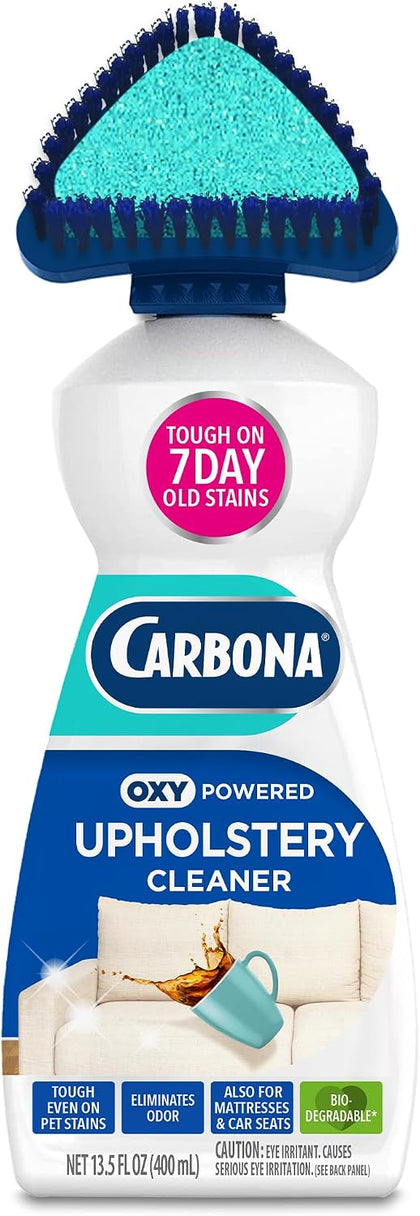 Oxy Powered Upholstery Cleaner with Brush & Sponge (13.5 Fl Oz), Stain Remover for Couches, Car Seats & Mattresses.