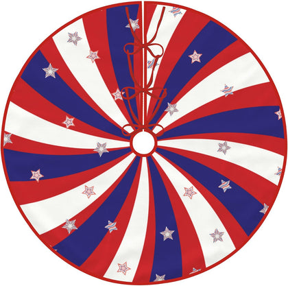 4th of July Patriotic Tree Skirt 48 Inch Independence Day Red Blue White Stripe Holiday Tree Skirts for Summer