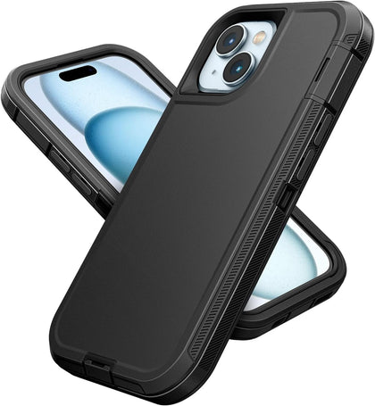 for iPhone 15 5G Case Heavy Duty Tough & Rugged Protection - Black | Dropproof & Dual-Layer Protective Back Cover