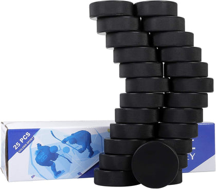 Ice Hockey Pucks, 25pcs, Black, High Grade Pucks | Official Regulation Weight & Size for Practicing, Classic Training