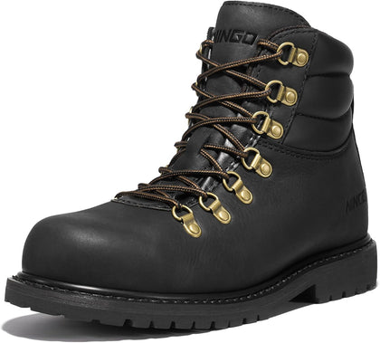 Steel Toe Work Boots for Men, Water Resistant Durable Crazy Horse Leather Construction Boots, Goodyear Welt Non Slip