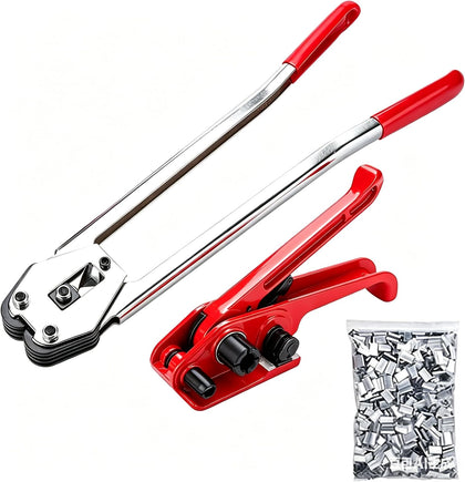 Binding Tool Kit for Strapping with 200 Strapping Seals | Poly Strapping Tensioner Cutter & Sealer Manual Banding