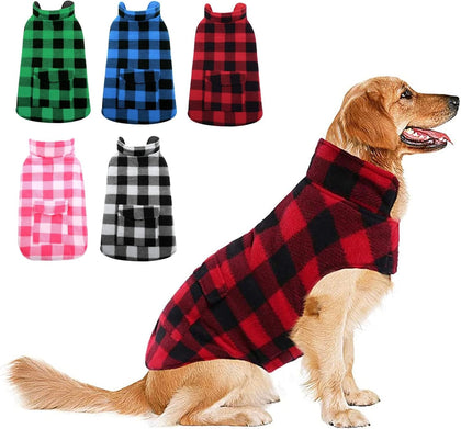 Dog Winter Coat, Fleece Doggie Jacket Plaid Reversible Vest Waterproof Windproof Cold Weather Clothes for Small