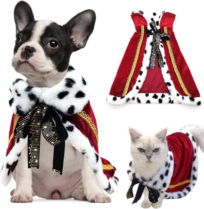 Pet Cloak King Dog Cape Robe Cute Halloween Christmas Cat Costume Queen Clothes Lux Fur Royal Cape Prince Princess