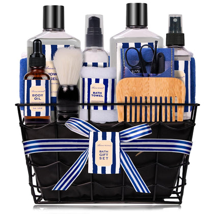 Fathers Gifts for Men Dad Bath and Body Gift Sets for Men with 10 Pcs Cedar & Bergamot Spa Gifts Set, Bath Gift Set