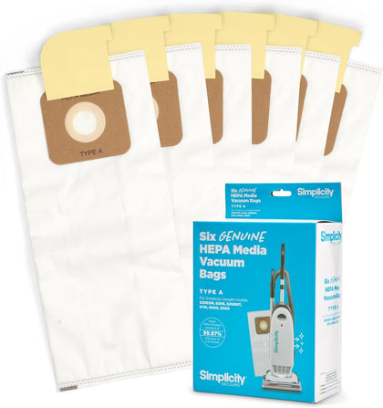 Simplicity Vacuum Bags Type A, SAH-6 Hepa Vacuum Replacement Bags, 6-Pack | Fits S20EZM Allergy Upright Vacuum
