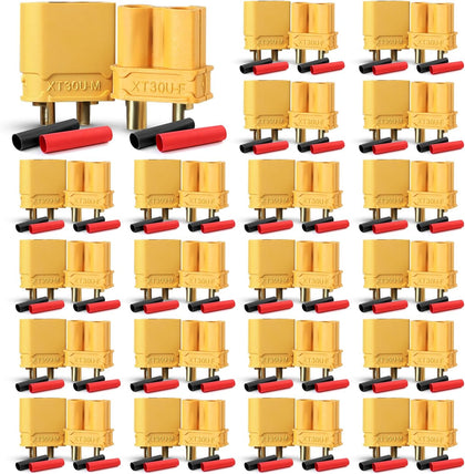 MADCATZ 20 Pairs XT30 Connectors with Heat Shrink Tubing - Male & Female Compatible for RC Drones, FPV, ESC, Battery Connections (40 Pcs)