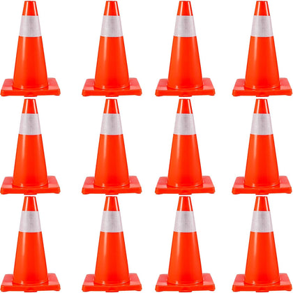 12Pack 18" Traffic Cones, Safety Road Parking Cones PVC Base, Orange Traffic Cone with Reflective Collars, Hazard