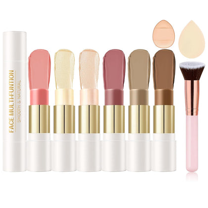 6 Colors Cream Contour Stick Makeup Kit, Cool Tone Face Collection Set A