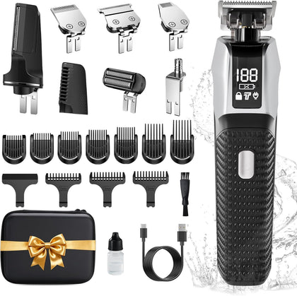6-in-1 Men’s Grooming Kit Cordless Hair Clippers, IPX7 Waterproof, LED Display, Type-C Complete Body Hair Cutting Kit
