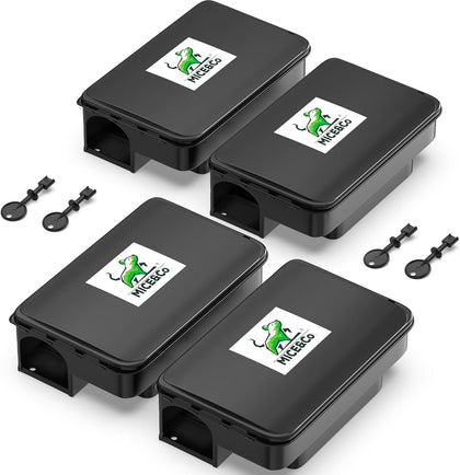 Rat Bait Stations 4 Pack, Lockable Rodent Traps, Indoor & Outdoor | 2.3 in Entry Hole, Fits Mice and Rats, Lockable