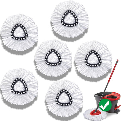 Mop Head Replacement for O-Cedar Easy Wring 1-Tank System,Exovyn Spin Mophead Replacements,Microfiber 6 Pack 360°