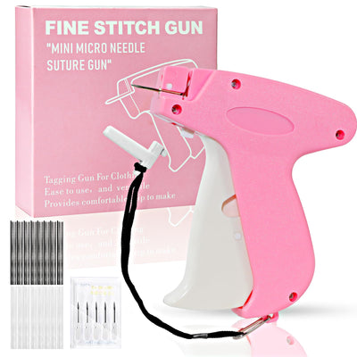 Stitch Gun for Clothes, Bright Pink Handheld Quick Clothing Fixer, Sewing Kit with 1000 Black & 1000 White Fasteners
