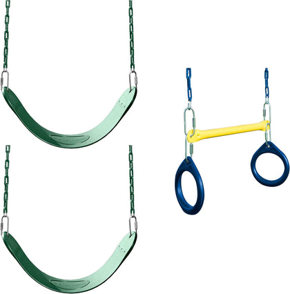 WS 5100 2 Pack of Green Swing Seats with Ring/Trapeze Combo Swing Swing Set Refresher Bundle, Green