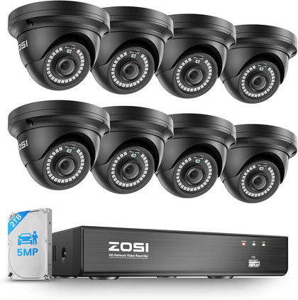 8 Channel 4K NVR with 8 x 5MP PoE Dome Security Camera System, 2TB HDD