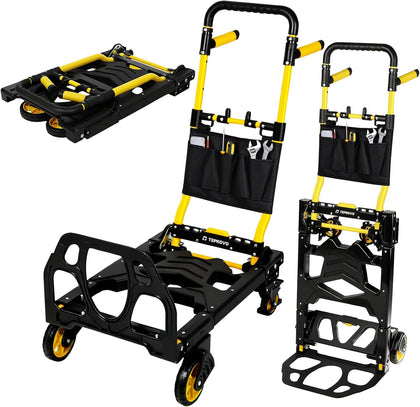 Folding Hand Truck Dolly, 330 lbs Heavy Duty Convertible 2-in-1 Dolly Cart with 3-Level Adjustable Handle, 360°