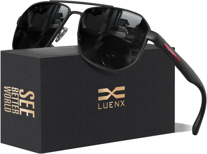 Aviator Polarized Sunglasses for Men: Square UV400 Driving | Big Head Fit,Lightweight,Adjustable Nose