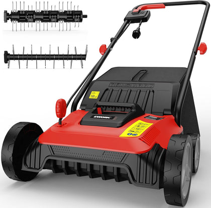 Electric Dethatcher and Scarifier 14-Inch 12 Amp with Grass Catchers | 2-in-1 Lawn Dethatcher and Aerator with 9.2