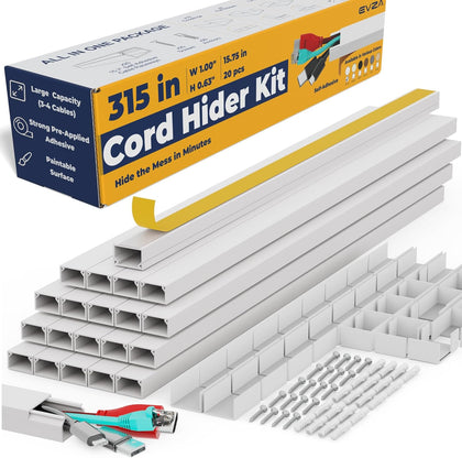 Cord Hider, Wire Cover, Cord Covers Wall Mounted TV, Cable Hider, 315 in Paintable White Raceway Kit, Electrical