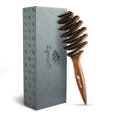 Wet Natural Boar Bristle Hair Brush for Fine Hair - A Great Gift | Smoothing Vented Detangling, Hair Texture, Gentle