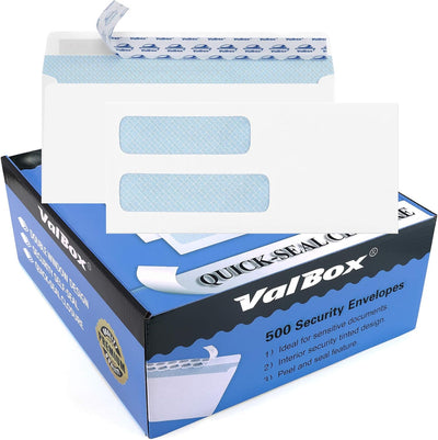 500 Count #10 Double Window Envelopes 4-1/8x9-1/2" Self Seal Security Envelopes for QuickBooks Invoices, Business